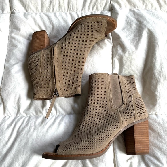 Toms Majorca Taupe Perforated Peep-toe Booties Ankle Boots 8.5 - Picture 4 of 8